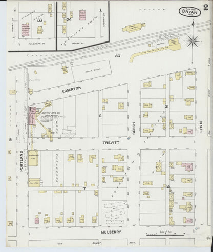 Sanborn Fire Insurance Map from Bryan, Williams County, Ohio (1888), Sheet #0002 - Historic Sanborn Fire Insurance Map Print, vintage old map wall art, antique decor, genealogy gift, Ohio Ohio map