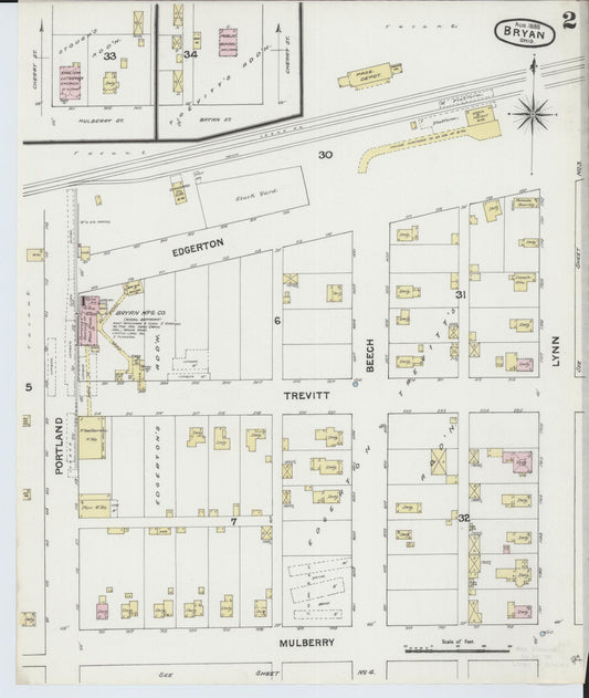 Sanborn Fire Insurance Map from Bryan, Williams County, Ohio (1888), Sheet #0002 - Historic Sanborn Fire Insurance Map Print, vintage old map wall art, antique decor, genealogy gift, Ohio Ohio map
