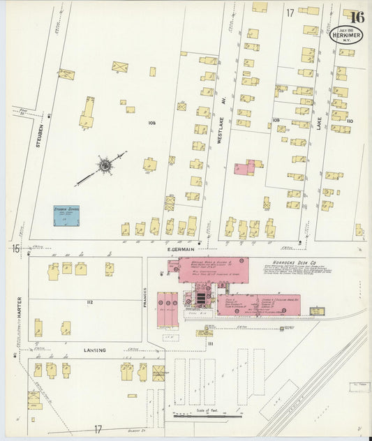 Sanborn Fire Insurance Map from Herkimer, Herkimer County, New York (1911), Sheet #0016 - Historic Sanborn Fire Insurance Map Print, vintage old map wall art, antique decor, genealogy gift, New York New York map