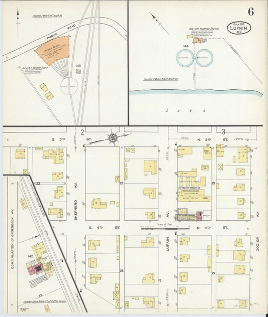 Sanborn Fire Insurance Map from Lufkin, Angelina County, Texas (1915), Sheet #0006 - Historic Sanborn Fire Insurance Map Print, vintage old map wall art, antique decor, genealogy gift, Texas Texas map