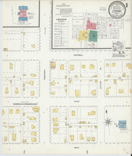 Sanborn Fire Insurance Map from Edmond, Oklahoma County, Oklahoma (1903), Sheet #0001 - Complete Map Set gallery image, historic Sanborn map, vintage wall art, Edmond Oklahoma
