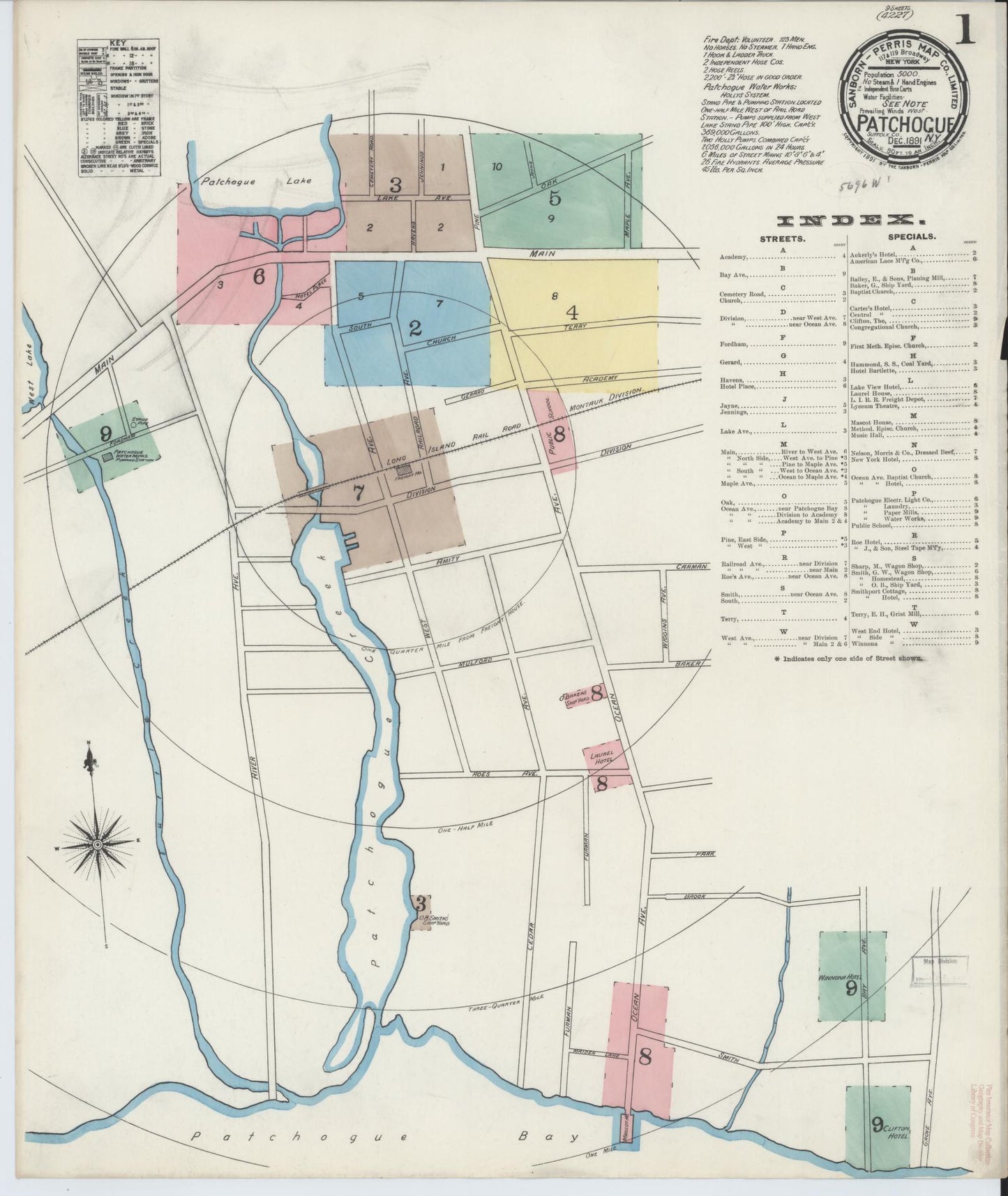 Sanborn Fire Insurance Map from Patchogue, Suffolk County, New York (1891), Sheet #0001 - Complete Map Set gallery image, historic Sanborn map, vintage wall art, New York New York