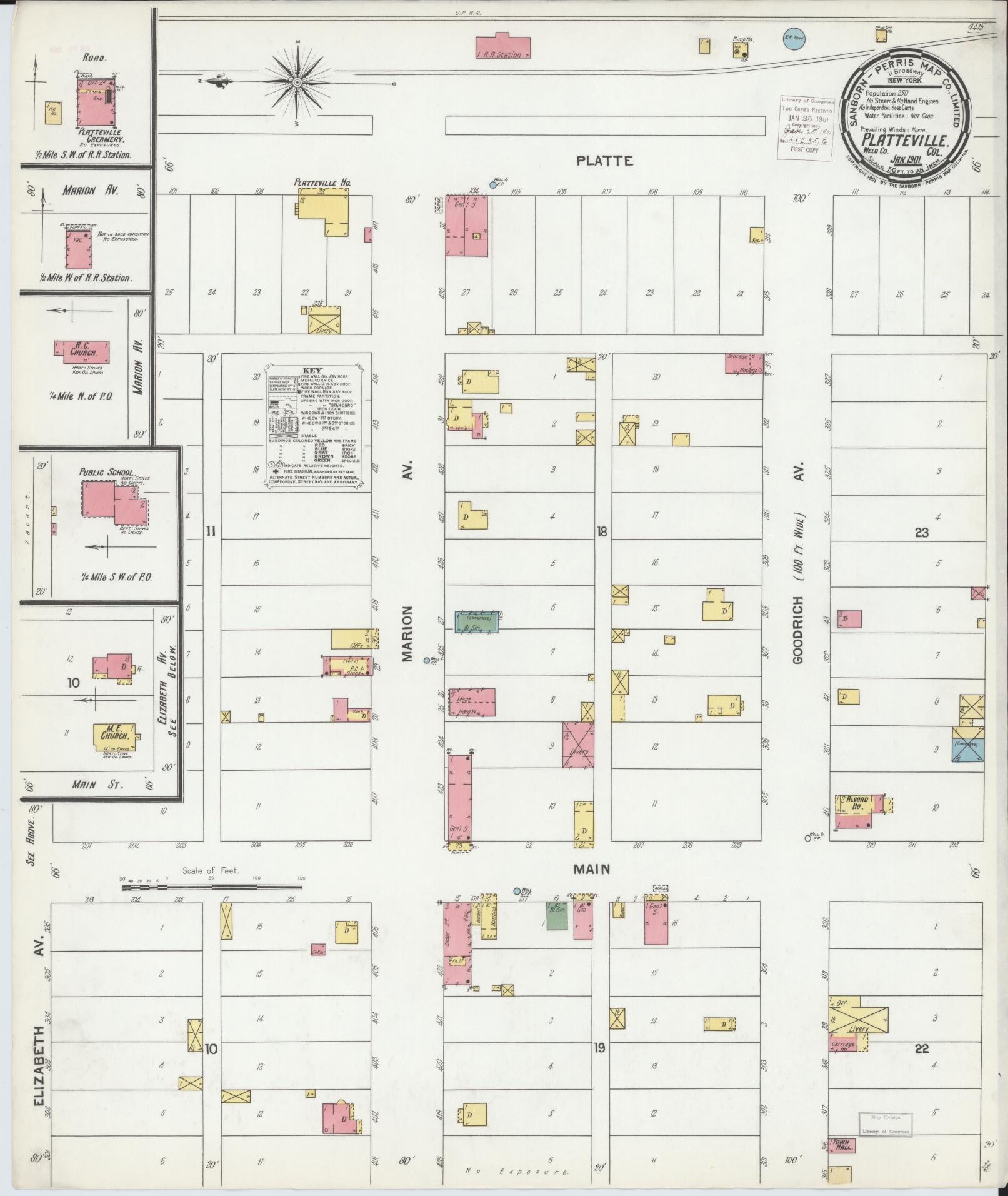 Sanborn Fire Insurance Map from Platteville, Weld County, Colorado (1901), Sheet #0001 - Historic Sanborn Fire Insurance Map Print, vintage old map wall art, antique decor, genealogy gift, Colorado Colorado map