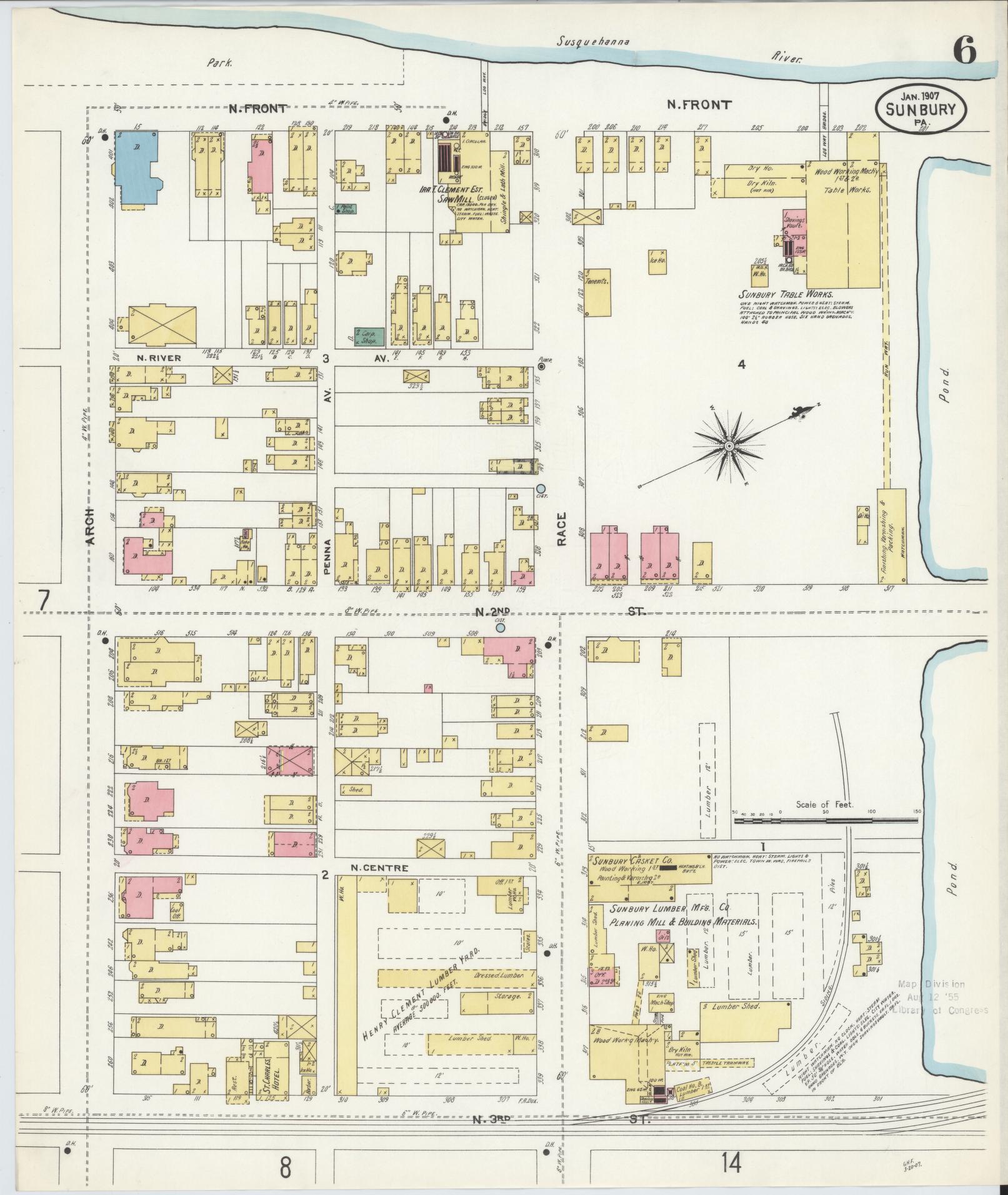 Sanborn Fire Insurance Map from Sunbury, Northumberland County, Pennsylvania (1907), Sheet #0006 - Complete Map Set gallery image, historic Sanborn map, vintage wall art, Pennsylvania Pennsylvania