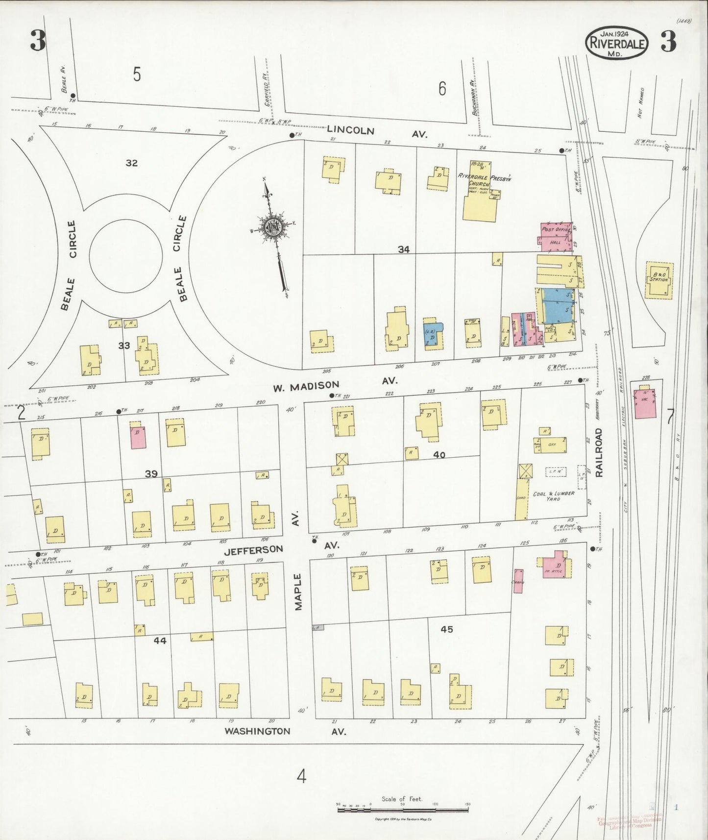 Sanborn Fire Insurance Map from Riverdale, Prince Georges County, Maryland (1924), Sheet #0003 - Historic Sanborn Fire Insurance Map Print, vintage old map wall art