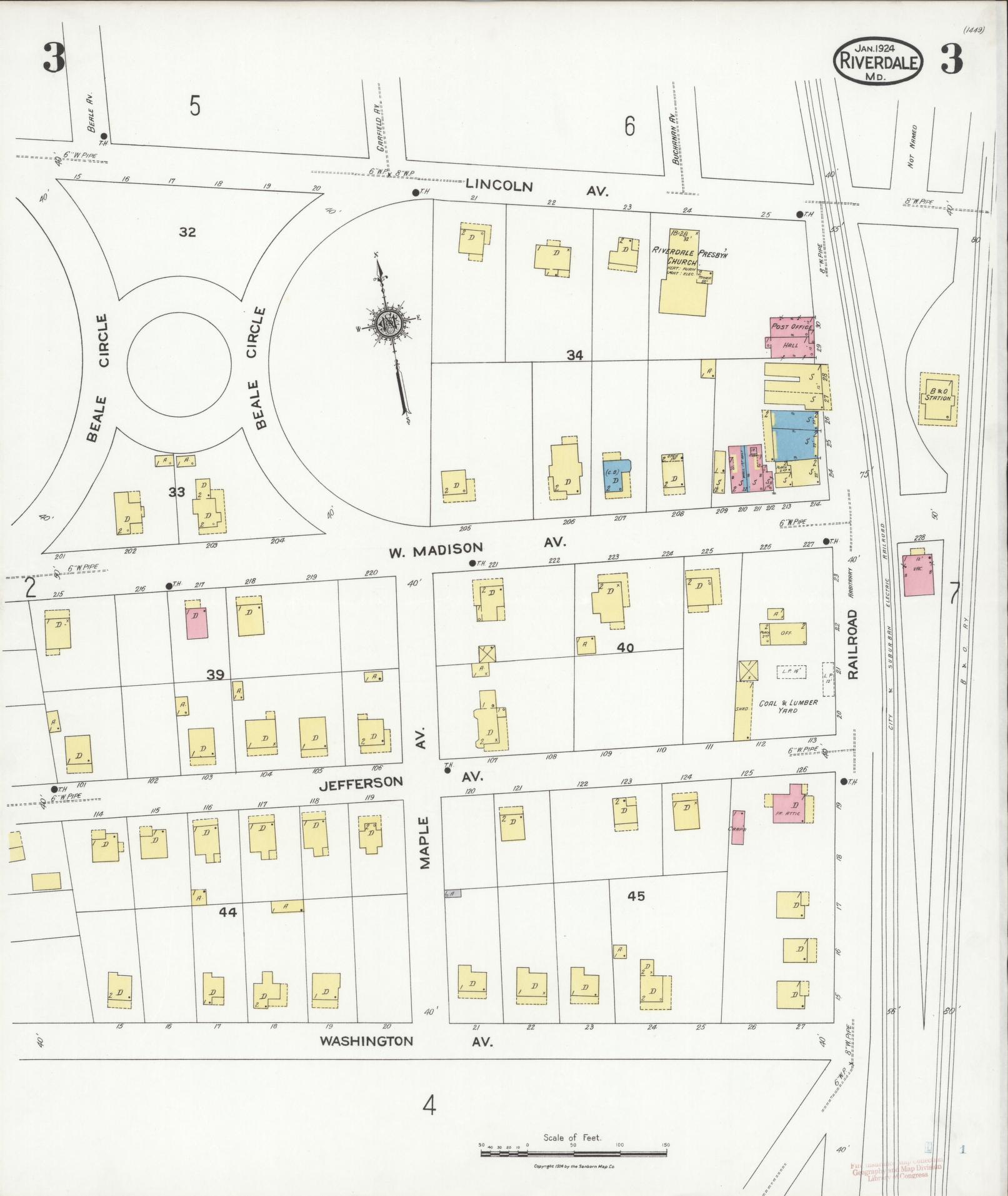 Sanborn Fire Insurance Map from Riverdale, Prince Georges County, Maryland (1924), Sheet #0003 - Historic Sanborn Fire Insurance Map Print, vintage old map wall art