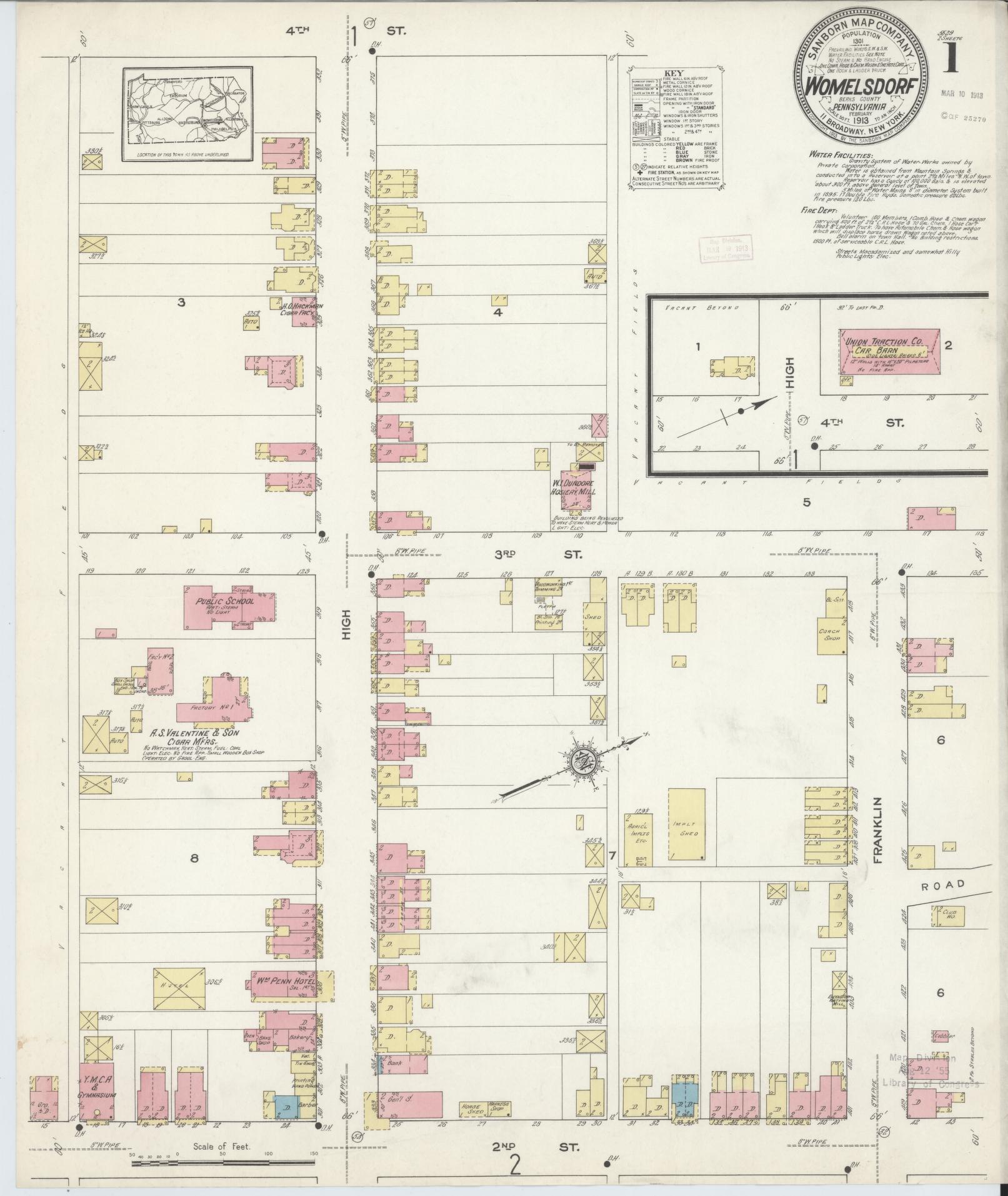 Sanborn Fire Insurance Map from Womelsdorf, Berks County, Pennsylvania (1913), Sheet #0001 - Complete Map Set gallery image, historic Sanborn map, vintage wall art, Pennsylvania Pennsylvania