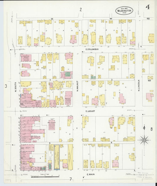Sanborn Fire Insurance Map from Wilmington, Clinton County, Ohio (1907), Sheet #0004 - Historic Sanborn Fire Insurance Map Print, vintage old map wall art, antique decor, genealogy gift, Ohio Ohio map
