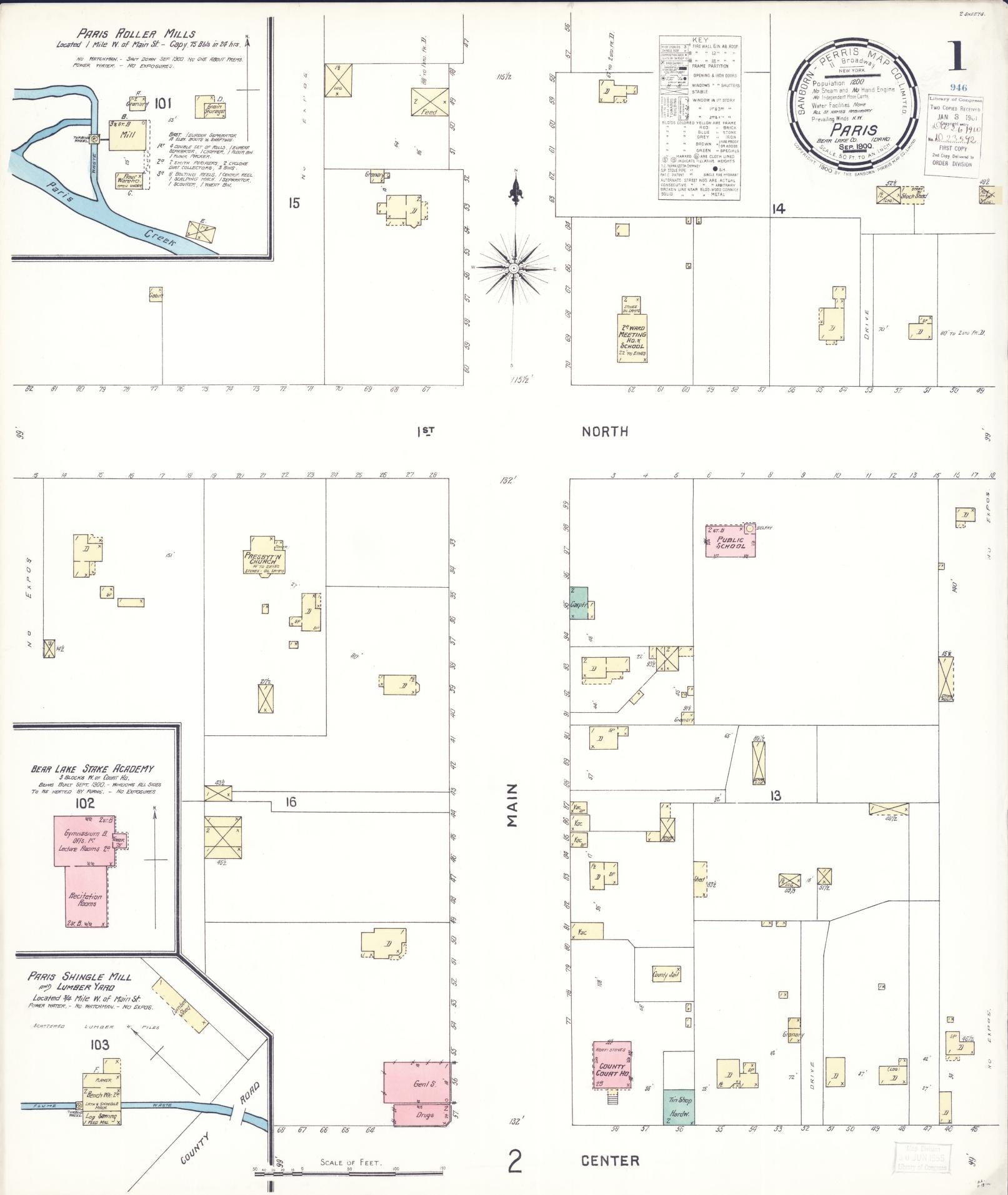 Sanborn Fire Insurance Map from Paris, Bear Lake County, Idaho (1900), Sheet #0001 - Complete Map Set gallery image, historic Sanborn map, vintage wall art, Idaho Idaho