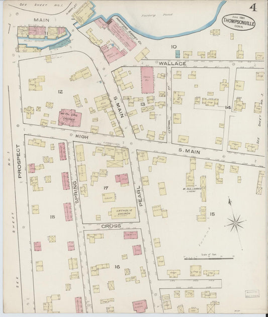 Sanborn Fire Insurance Map from Thompsonville, Hartford County, Connecticut (1885), Sheet #0004 - Historic Sanborn Fire Insurance Map Print, vintage old map wall art, antique decor, genealogy gift, Connecticut Connecticut map