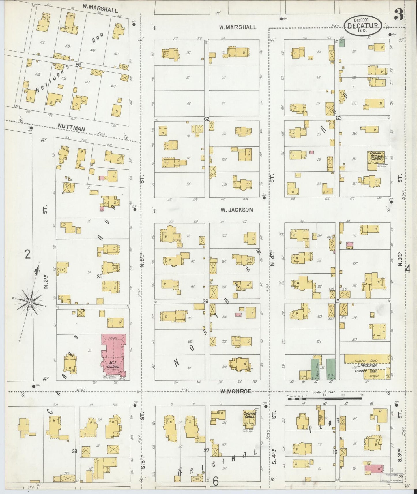 Sanborn Fire Insurance Map from Decatur, Adams County, Indiana (1900), Sheet #0003 - Complete Map Set gallery image, historic Sanborn map, vintage wall art, Indiana Indiana