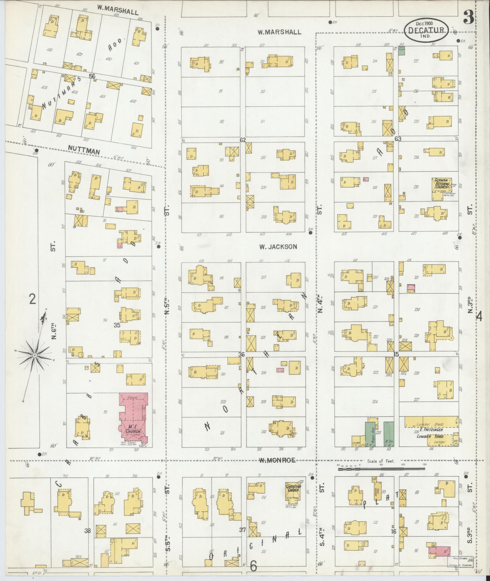 Sanborn Fire Insurance Map from Decatur, Adams County, Indiana (1900), Sheet #0003 - Complete Map Set gallery image, historic Sanborn map, vintage wall art, Indiana Indiana