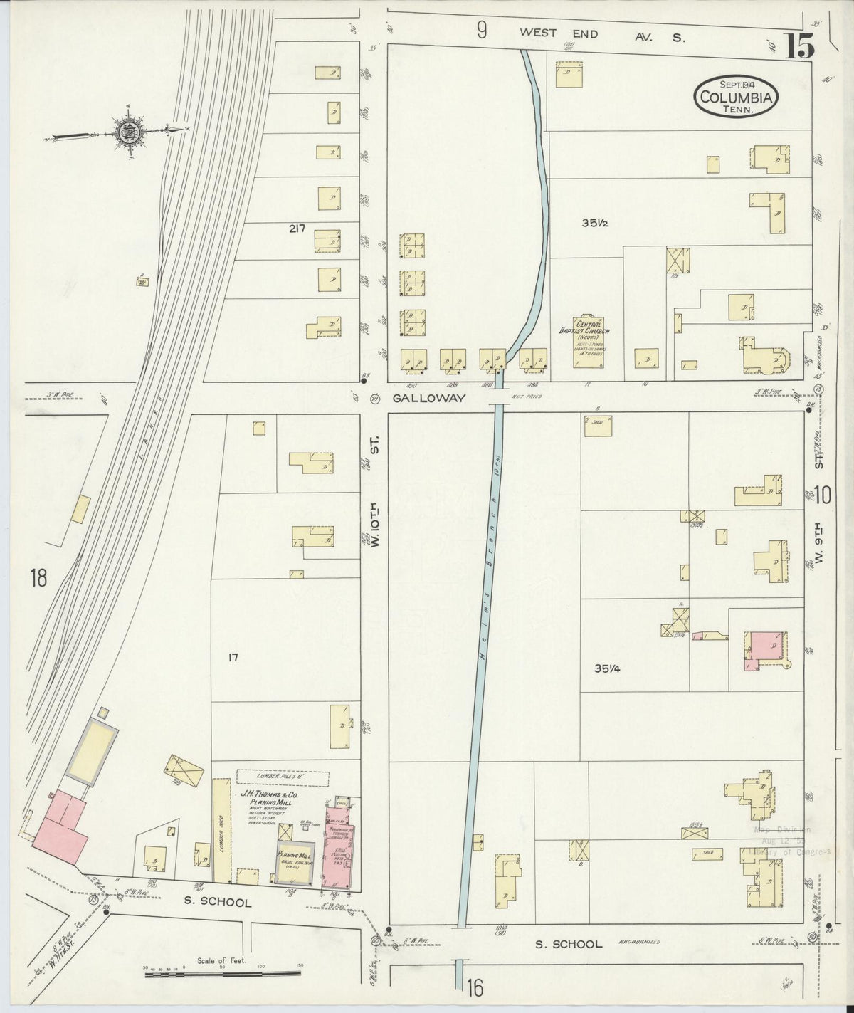 Sanborn Fire Insurance Map from Columbia, Maury County, Tennessee (1914), Sheet #0015 - Complete Map Set gallery image, historic Sanborn map, vintage wall art, Tennessee Tennessee