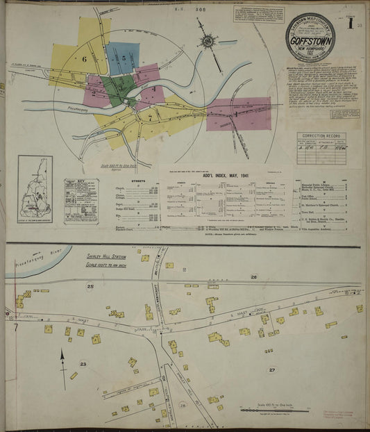 Sanborn Fire Insurance Map from Goffstown, Hillsborough County, New Hampshire (1941), Sheet #0001 - Historic Sanborn Fire Insurance Map Print, vintage old map wall art, antique decor, genealogy gift, New Hampshire New Hampshire map