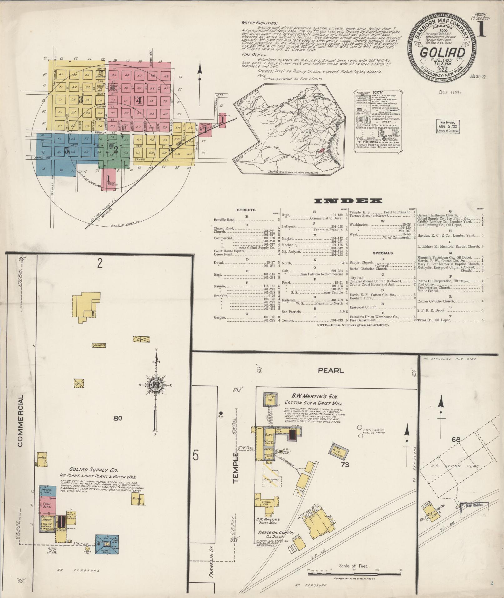 Sanborn Fire Insurance Map from Goliad, Goliad County, Texas. (1922) – Historic Sanborn Fire Insurance Map Print