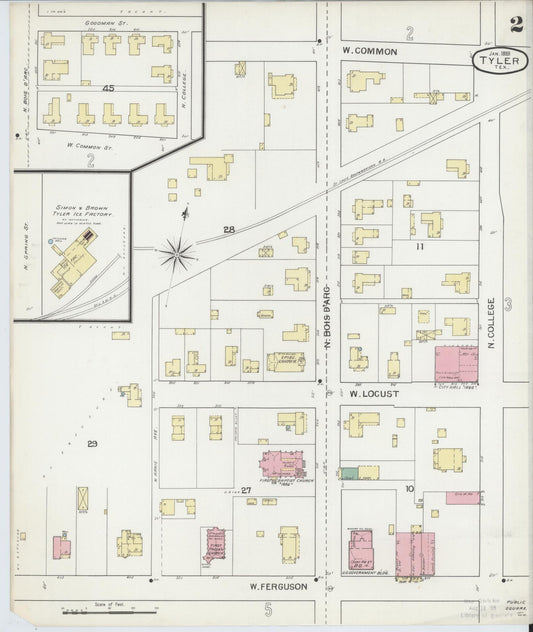Sanborn Fire Insurance Map from Tyler, Smith County, Texas (1893), Sheet #0002 - Historic Sanborn Fire Insurance Map Print, vintage old map wall art, antique decor, genealogy gift, Texas Texas map