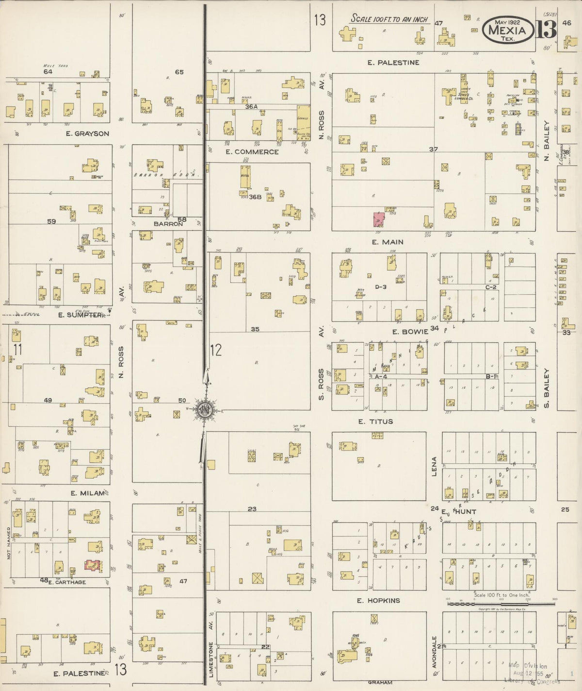 Sanborn Fire Insurance Map from Mexia, Limestone County, Texas (1922), Sheet #0013 - Complete Map Set gallery image, historic Sanborn map, vintage wall art, Texas Texas