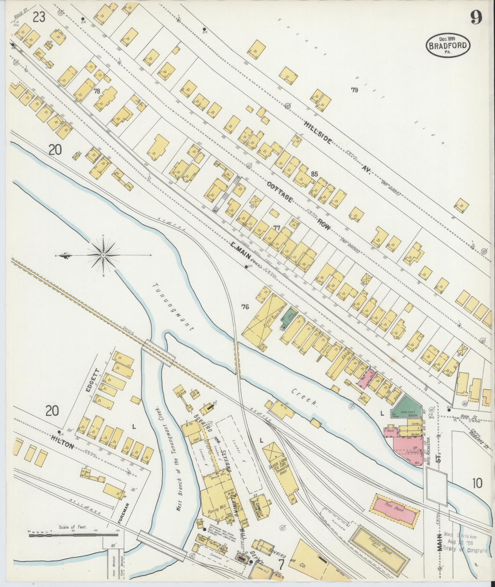 Sanborn Fire Insurance Map from Bradford, McKean County, Pennsylvania (1899), Sheet #0009 - Historic Sanborn Fire Insurance Map Print, vintage old map wall art, antique decor, genealogy gift, Pennsylvania Pennsylvania map