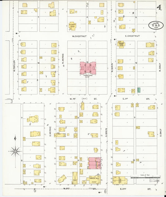 Sanborn Fire Insurance Map from Gas, Allen County, Kansas (1906), Sheet #0004 - Historic Sanborn Fire Insurance Map Print, vintage old map wall art, antique decor, genealogy gift, Kansas Kansas map