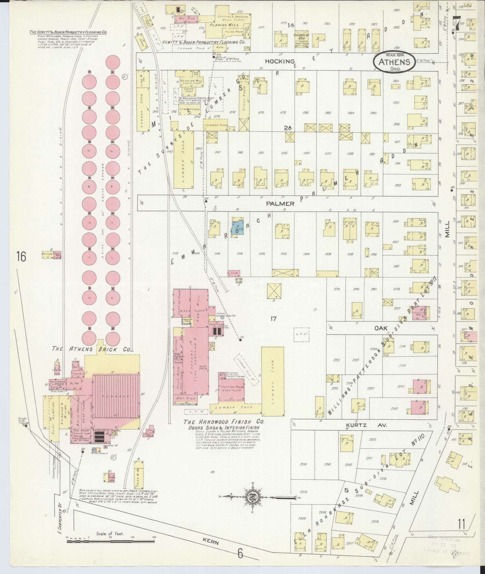Sanborn Fire Insurance Map from Athens, Athens County, Ohio (1914), Sheet #0007 - Historic Sanborn Fire Insurance Map Print, vintage old map wall art, antique decor, genealogy gift, Ohio Ohio map