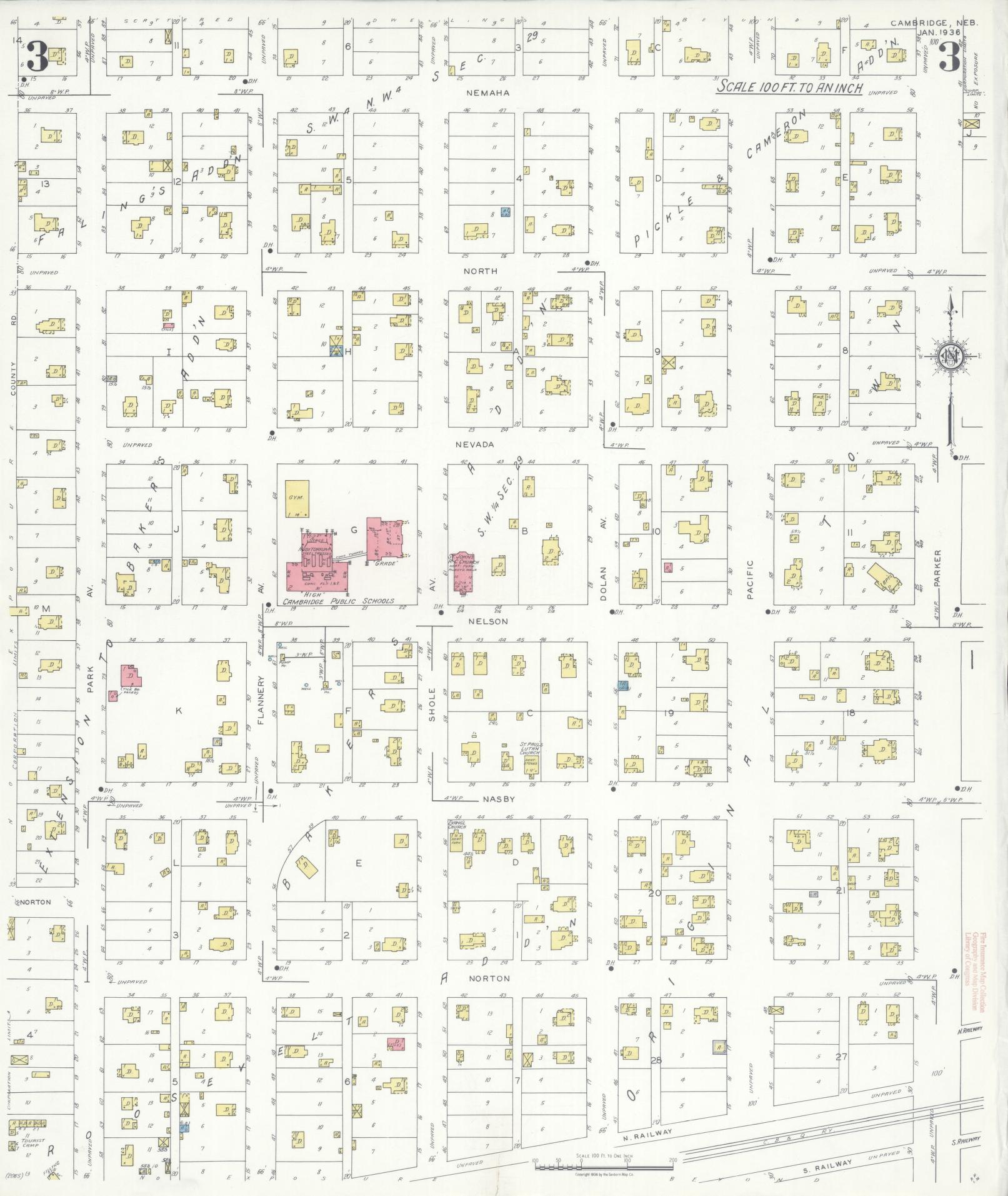 Sanborn Fire Insurance Map from Cambridge, Furnas County, Nebraska (1936), Sheet #0003 - Complete Map Set gallery image, historic Sanborn map, vintage wall art, Nebraska Nebraska