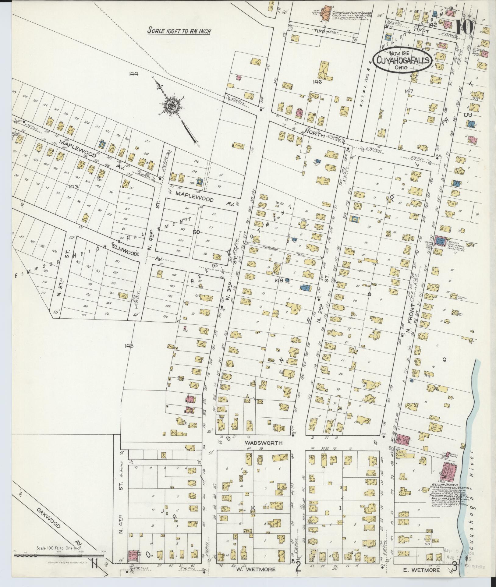 Sanborn Fire Insurance Map from Cuyahoga Falls, Summit County, Ohio (1916), Sheet #0010 - Historic Sanborn Fire Insurance Map Print, vintage old map wall art, antique decor, genealogy gift, Ohio Ohio map