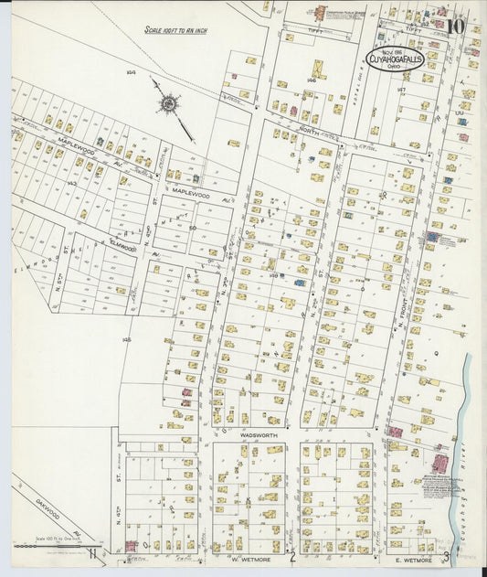 Sanborn Fire Insurance Map from Cuyahoga Falls, Summit County, Ohio (1916), Sheet #0010 - Historic Sanborn Fire Insurance Map Print, vintage old map wall art, antique decor, genealogy gift, Ohio Ohio map
