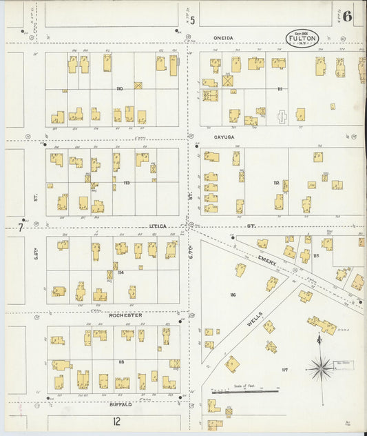 Sanborn Fire Insurance Map from Fulton, Oswego County, New York (1906), Sheet #0006 - Historic Sanborn Fire Insurance Map Print, vintage old map wall art, antique decor, genealogy gift, New York New York map