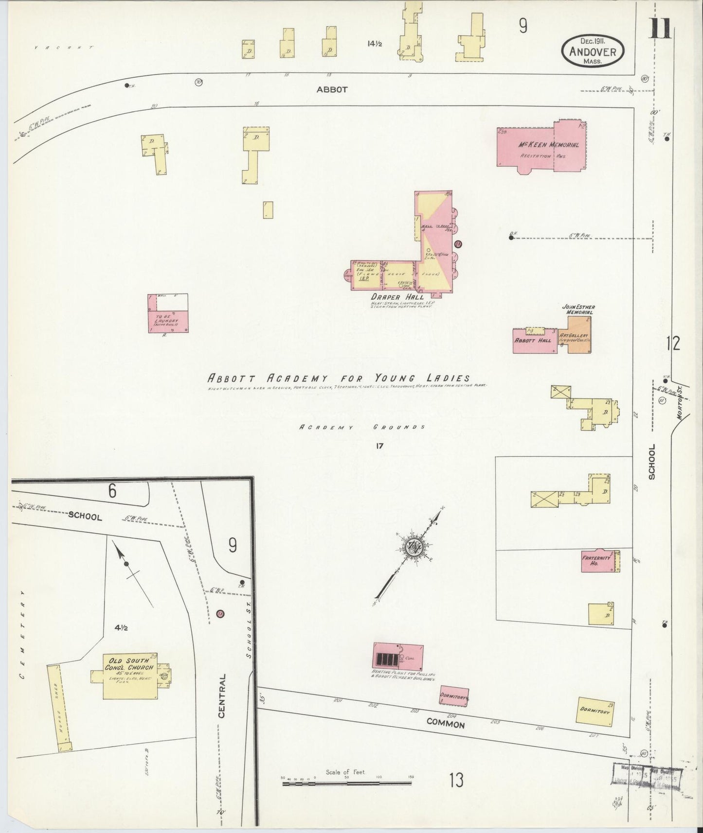 Sanborn Fire Insurance Map from Andover, Essex County, Massachusetts (1911), Sheet #0011 - Complete Map Set gallery image, historic Sanborn map, vintage wall art, Massachusetts Massachusetts