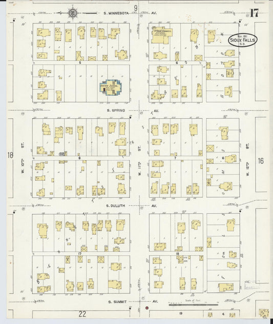 Sanborn Fire Insurance Map from Sioux Falls, Minnehaha County, South Dakota (1911), Sheet #0017 - Historic Sanborn Fire Insurance Map Print, vintage old map wall art, antique decor, genealogy gift, South Dakota South Dakota map