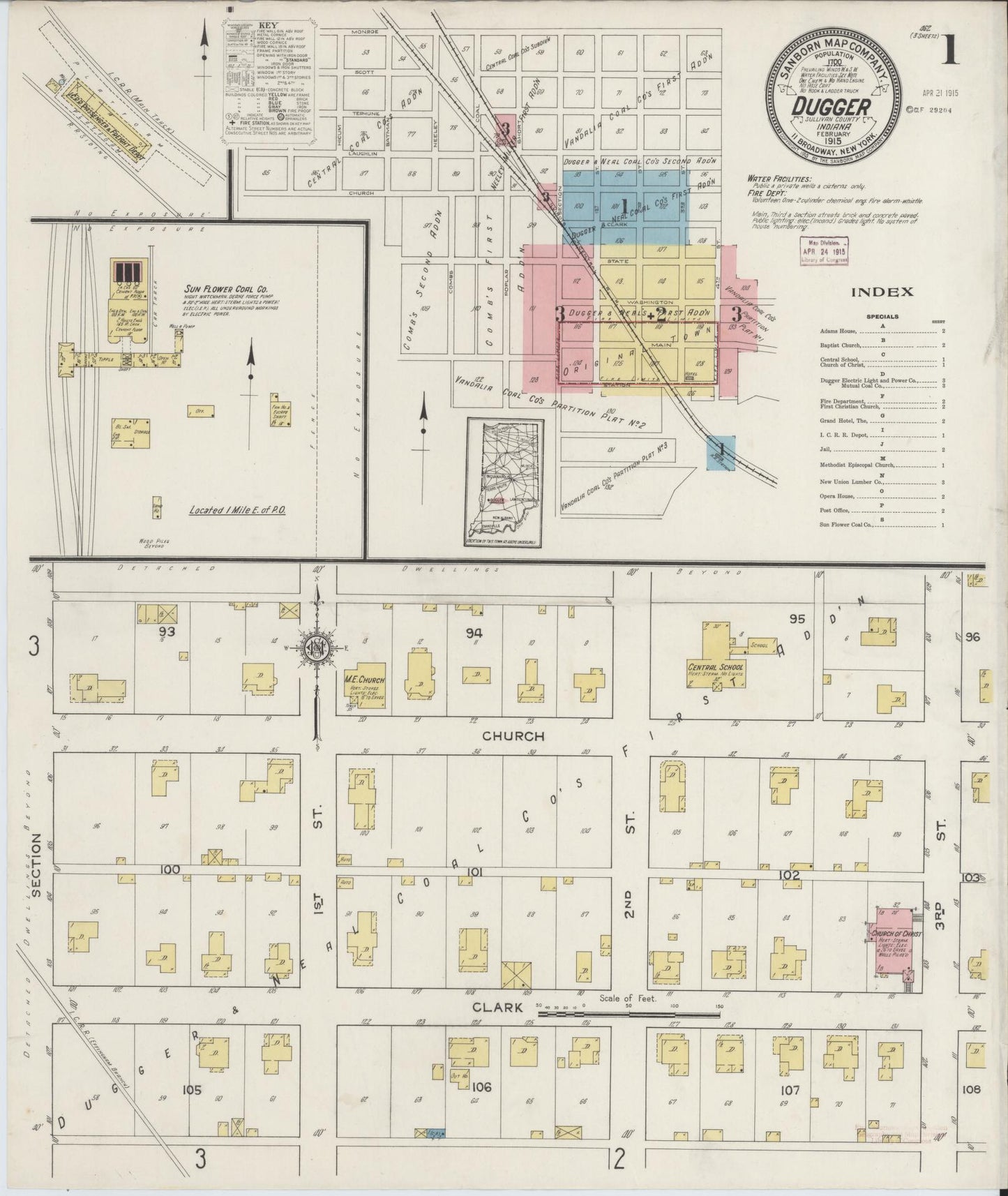 Sanborn Fire Insurance Map from Dugger, Sullivan County, Indiana (1915), Sheet #0001 - Complete Map Set gallery image, historic Sanborn map, vintage wall art, Indiana Indiana