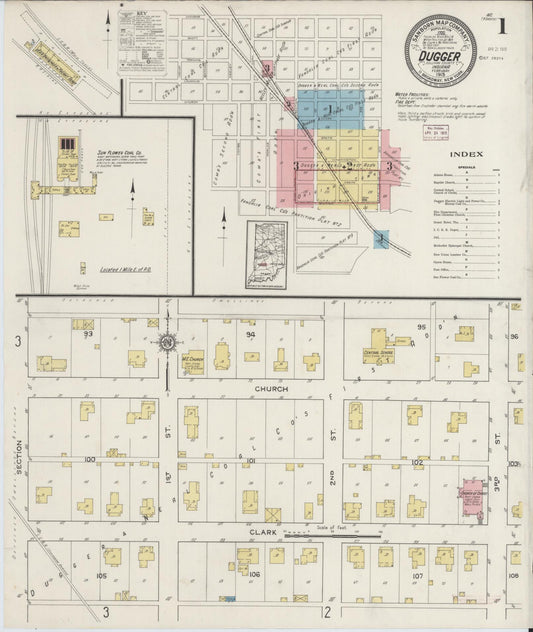Sanborn Fire Insurance Map from Dugger, Sullivan County, Indiana (1915), Sheet #0001 - Complete Map Set gallery image, historic Sanborn map, vintage wall art, Indiana Indiana