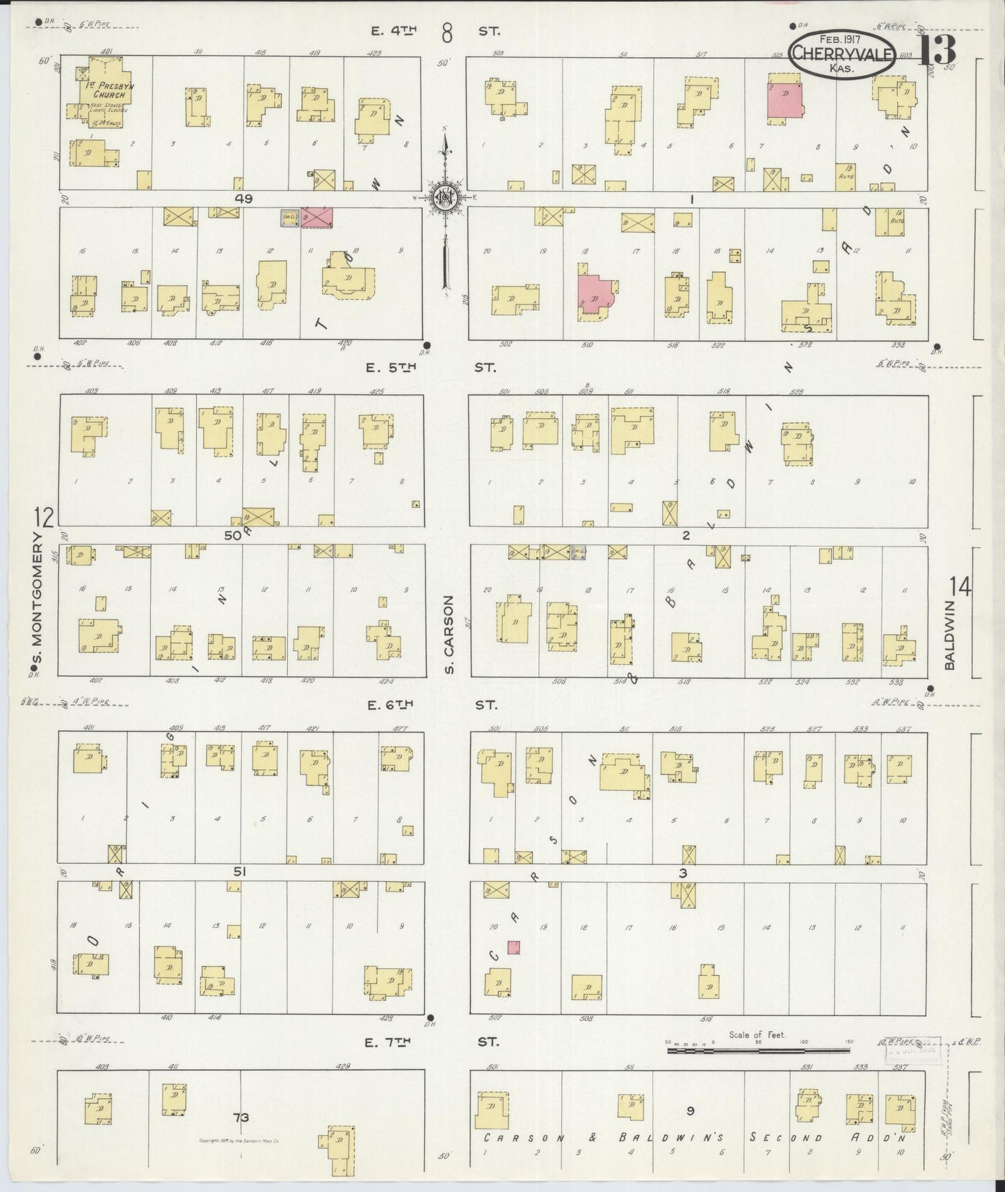 Sanborn Fire Insurance Map from Cherryvale, Montgomery County, Kansas (1917), Sheet #0013 - Complete Map Set gallery image, historic Sanborn map, vintage wall art, Kansas Kansas