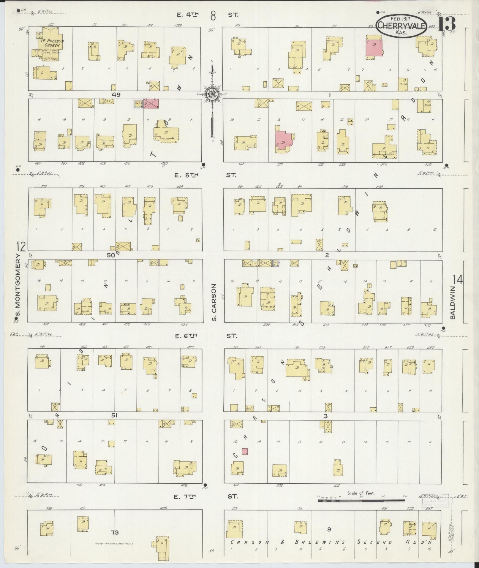 Sanborn Fire Insurance Map from Cherryvale, Montgomery County, Kansas (1917), Sheet #0013 - Complete Map Set gallery image, historic Sanborn map, vintage wall art, Kansas Kansas