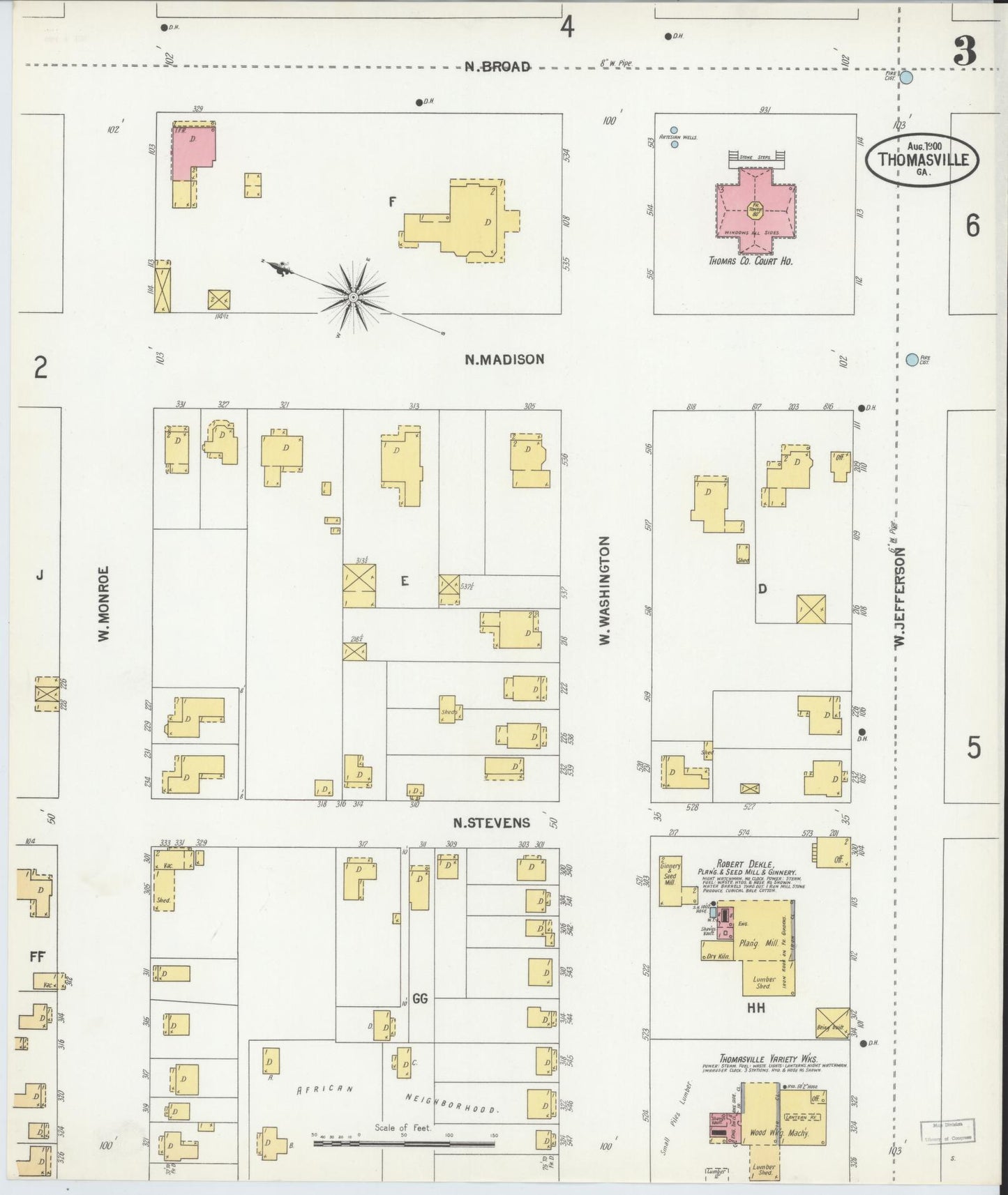 Sanborn Fire Insurance Map from Thomasville, Thomas County, Georgia (1900), Sheet #0003 - Complete Map Set gallery image, historic Sanborn map, vintage wall art, Georgia Georgia