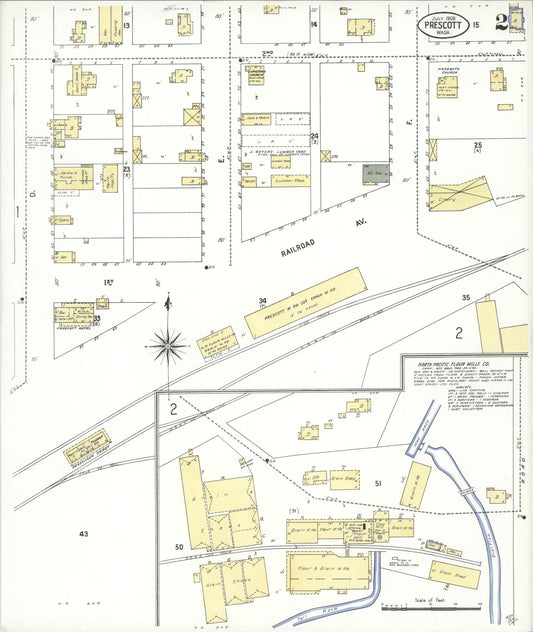 Sanborn Fire Insurance Map from Prescott, Walla Walla County, Washington (1909), Sheet #0002 - Historic Sanborn Fire Insurance Map Print, vintage old map wall art, antique decor, genealogy gift, Washington Washington map