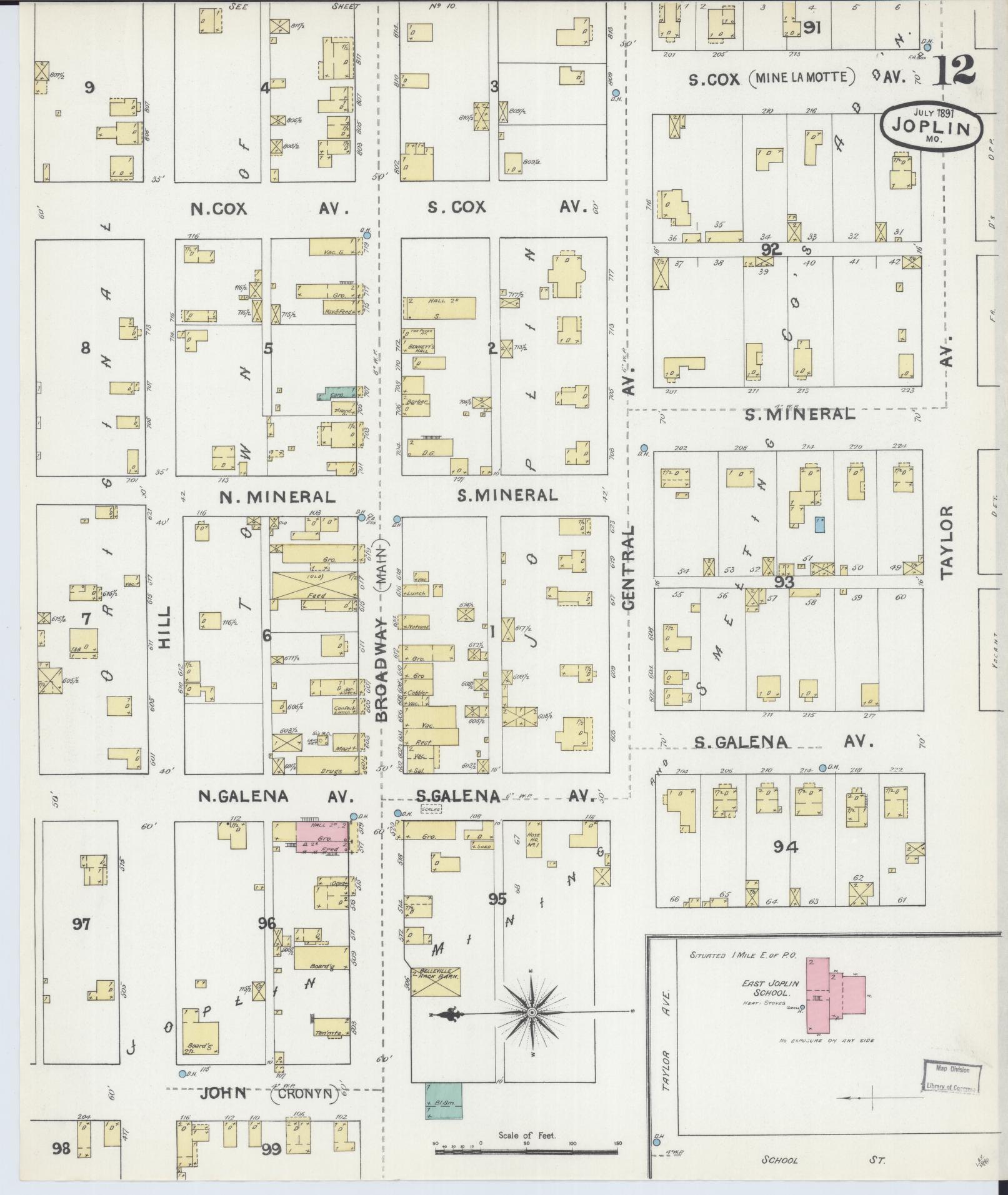 Sanborn Fire Insurance Map from Joplin, Jasper County, Missouri (1891), Sheet #0012 - Complete Map Set gallery image, historic Sanborn map, vintage wall art, Missouri Missouri