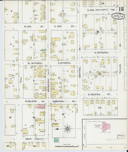 Sanborn Fire Insurance Map from Joplin, Jasper County, Missouri (1891), Sheet #0012 - Complete Map Set gallery image, historic Sanborn map, vintage wall art, Missouri Missouri