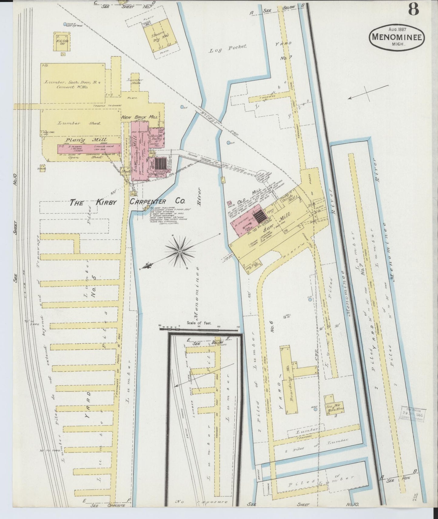 Sanborn Fire Insurance Map from Menominee, Menominee County, Michigan (1887), Sheet #0008 - Complete Map Set gallery image, historic Sanborn map, vintage wall art, Michigan Michigan