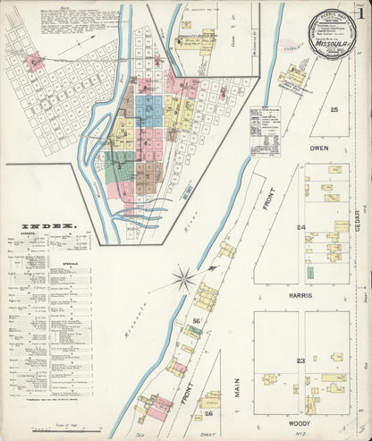 Sanborn Fire Insurance Map from Missoula, Missoula County, Montana (1890), Sheet #0001 - Complete Map Set gallery image, historic Sanborn map, vintage wall art, Montana Montana