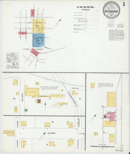 Sanborn Fire Insurance Map from Enterprise, Coffee County, Alabama (1905), Sheet #0001 - Complete Map Set gallery image, historic Sanborn map, vintage wall art, Alabama Alabama