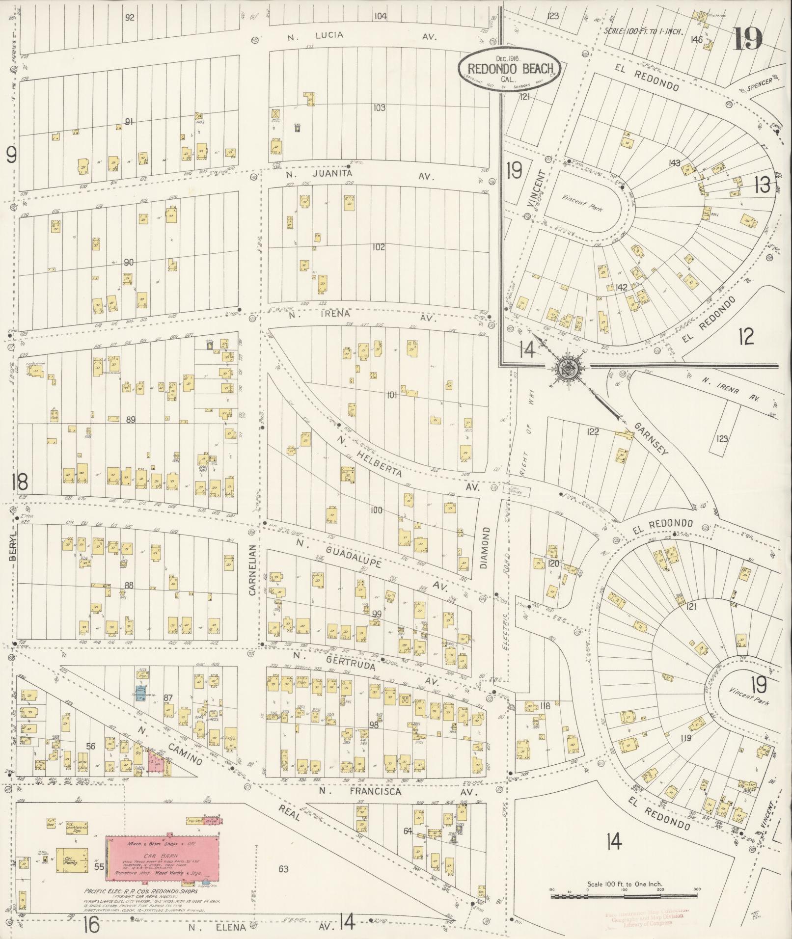 Sanborn Fire Insurance Map from Redondo Beach, Los Angeles County, California (1916), Sheet #0019 - Complete Map Set gallery image, historic Sanborn map, vintage wall art, California California