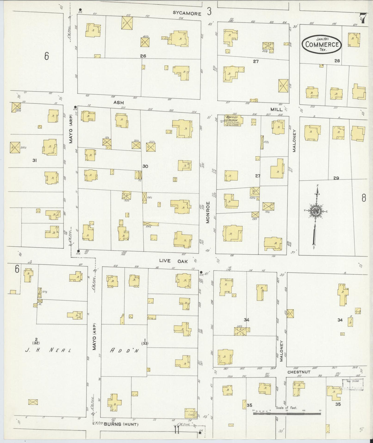 Sanborn Fire Insurance Map from Commerce, Hunt County, Texas (1911), Sheet #0007 - Complete Map Set gallery image, historic Sanborn map, vintage wall art, Texas Texas
