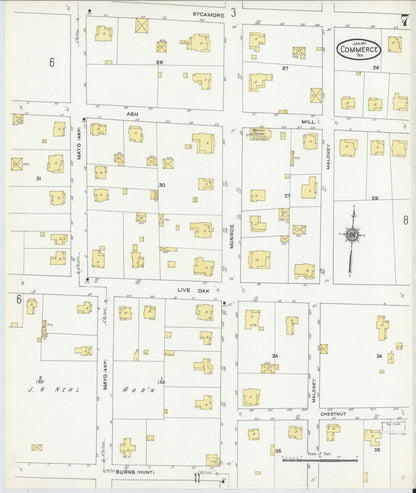 Sanborn Fire Insurance Map from Commerce, Hunt County, Texas (1911), Sheet #0007 - Complete Map Set gallery image, historic Sanborn map, vintage wall art, Texas Texas