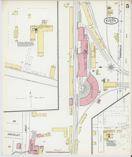 Sanborn Fire Insurance Map from Keene, Cheshire County, New Hampshire (1892), Sheet #0005 - Historic Sanborn Fire Insurance Map Print, vintage old map wall art, antique decor, genealogy gift, New Hampshire New Hampshire map