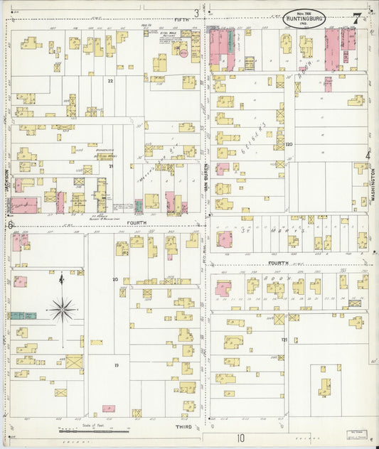Sanborn Fire Insurance Map from Huntingburg, Dubois County, Indiana (1906), Sheet #0007 - Historic Sanborn Fire Insurance Map Print, vintage old map wall art, antique decor, genealogy gift, Indiana Indiana map