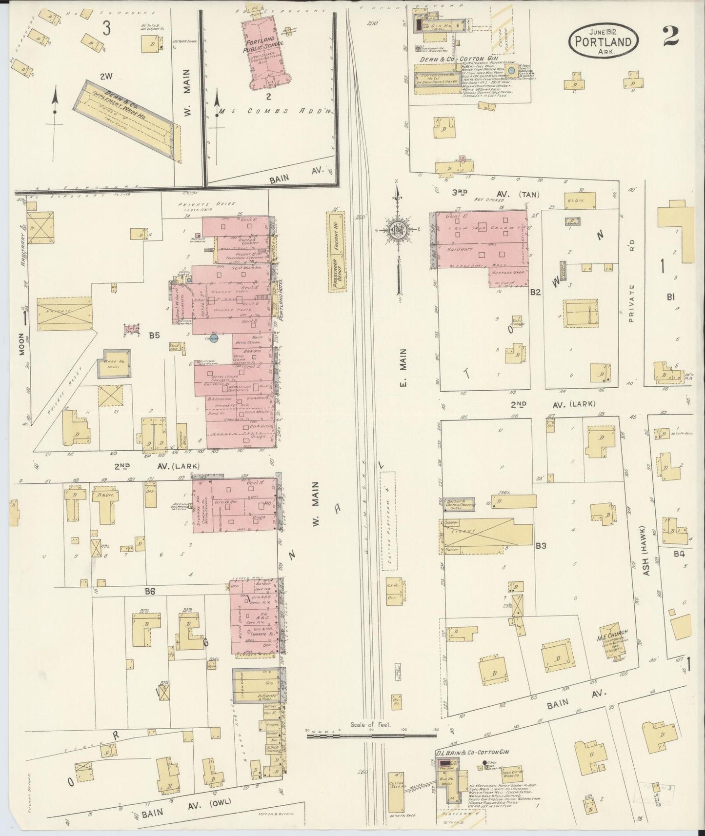 Sanborn Fire Insurance Map from Portland, Ashley County, Arkansas (1912), Sheet #0002 - Complete Map Set gallery image, historic Sanborn map, vintage wall art, Arkansas Arkansas