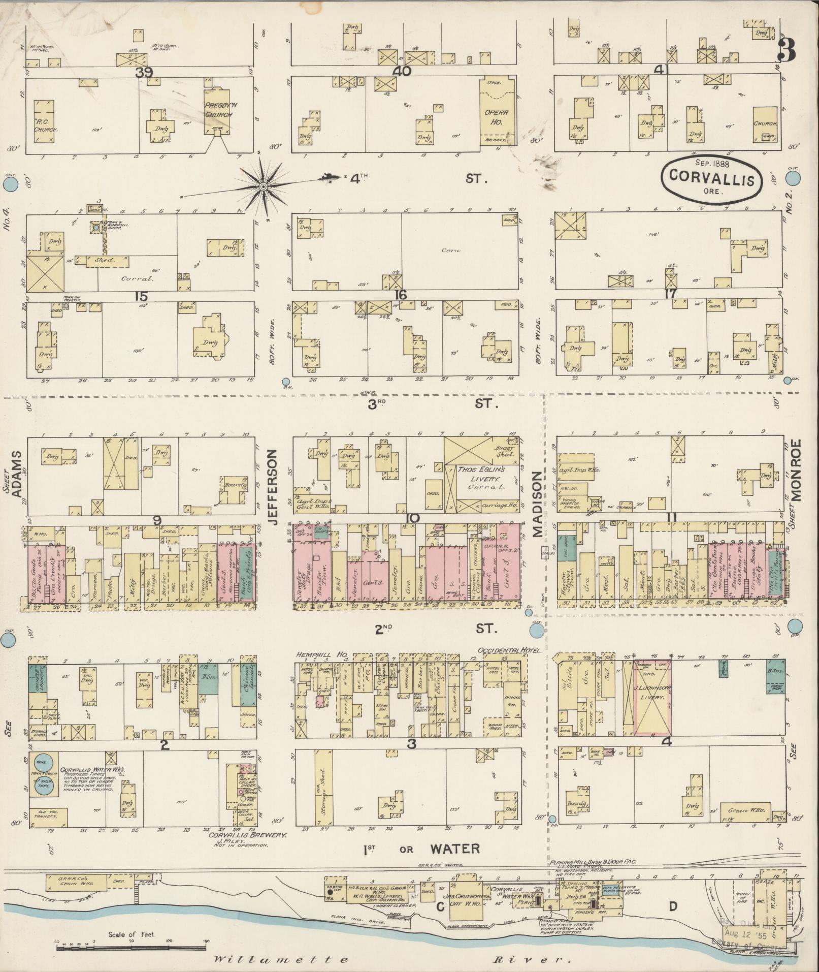 Sanborn Fire Insurance Map from Corvallis, Benton County, Oregon (1888), Sheet #0003 - Complete Map Set gallery image, historic Sanborn map, vintage wall art, Oregon Oregon