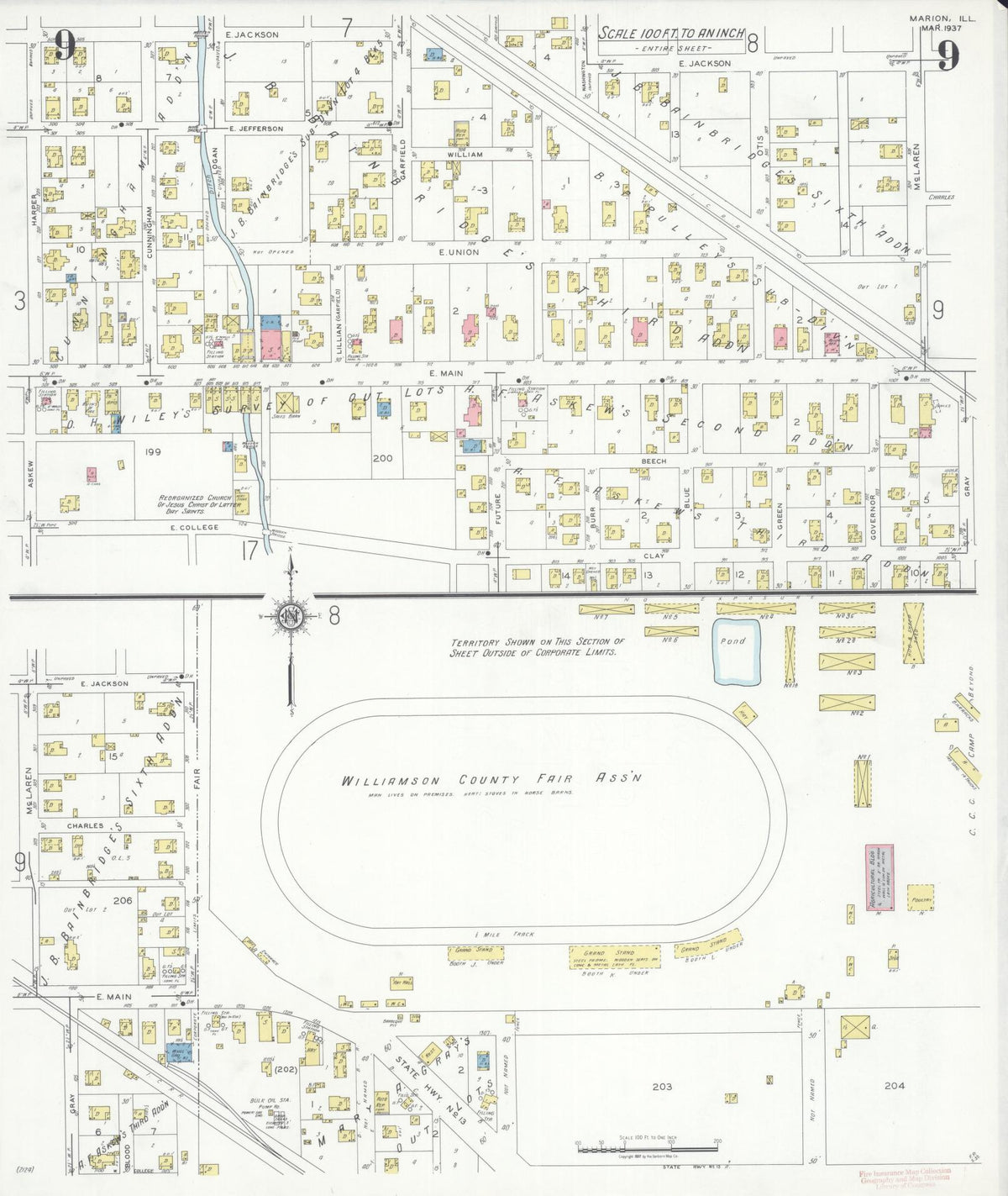 Sanborn Fire Insurance Map from Marion, Williamson County, Illinois (1937), Sheet #0009 - Complete Map Set gallery image, historic Sanborn map, vintage wall art, Illinois Illinois
