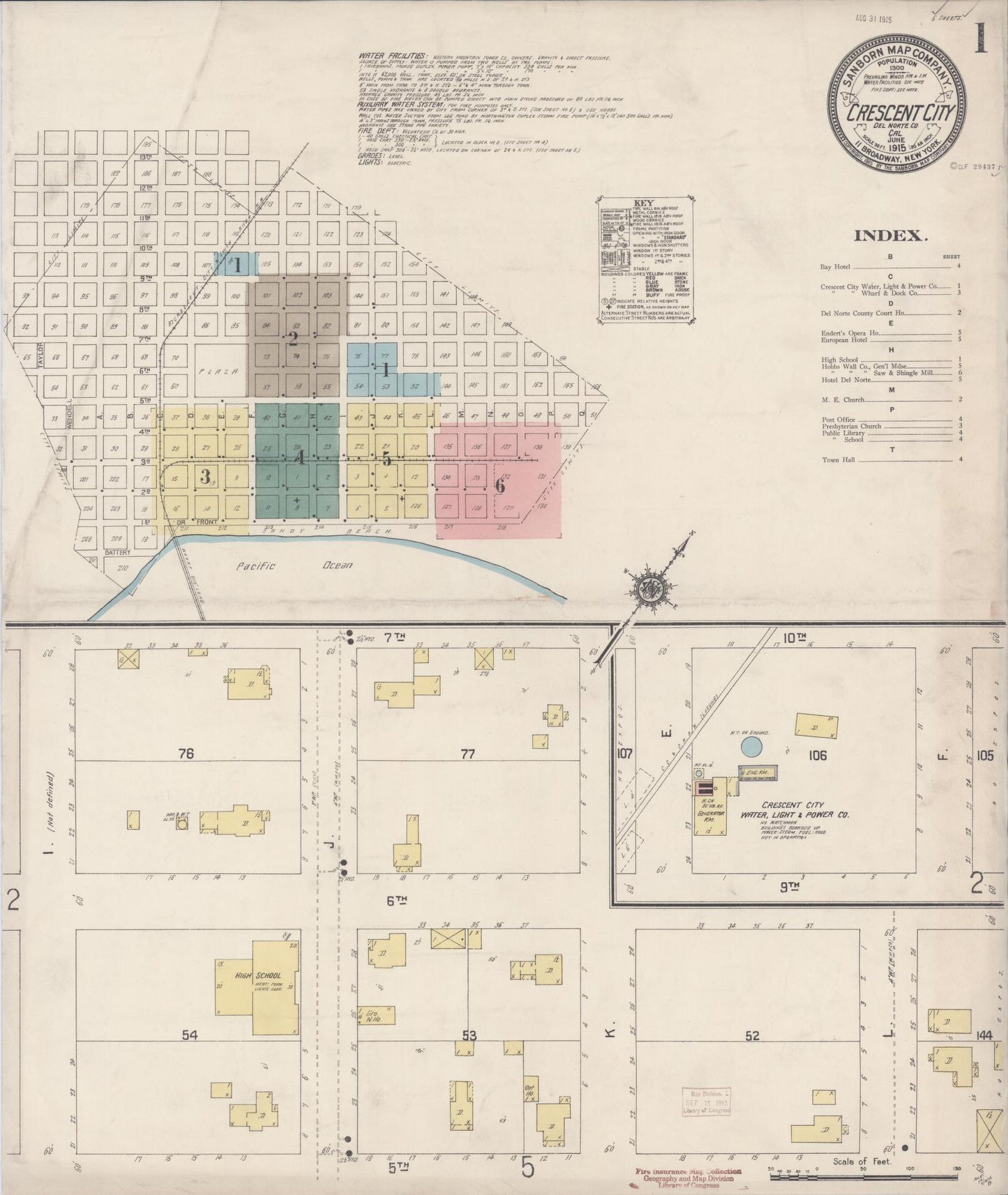 Sanborn Fire Insurance Map from Crescent City, Del Norte County, California (1915), Sheet #0001 - Complete Map Set gallery image, historic Sanborn map, vintage wall art, California California